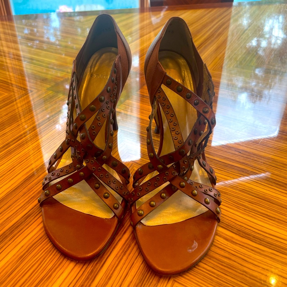 COPY - St.John leather studded strappy sexy Y2K made in Spain heels 7.5 M almos…